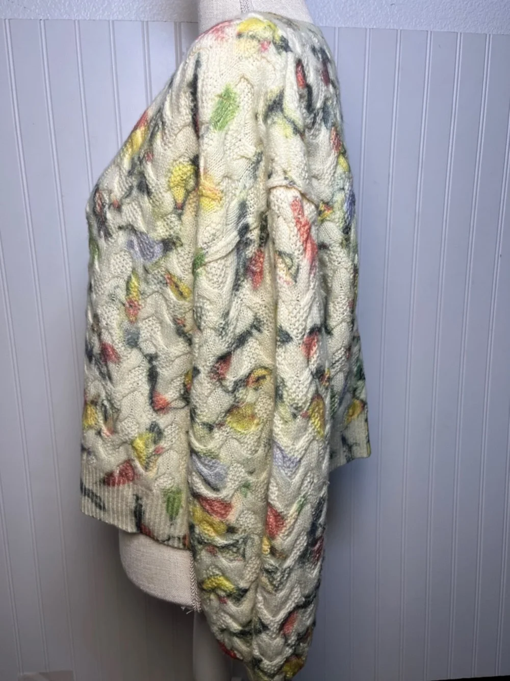 Anthropologie “Catch of the Day” fish lure design cable knit 100% lambswool